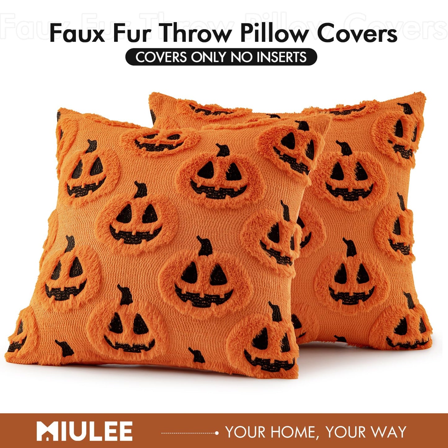 MIULEE Fall Halloween Throw Pillow Covers 18x18 Decorative Pumpkin Pattern Pillowcases Soft Plush Faux Wool Cushions for Home Patio Sofa Couch,Orange-Black