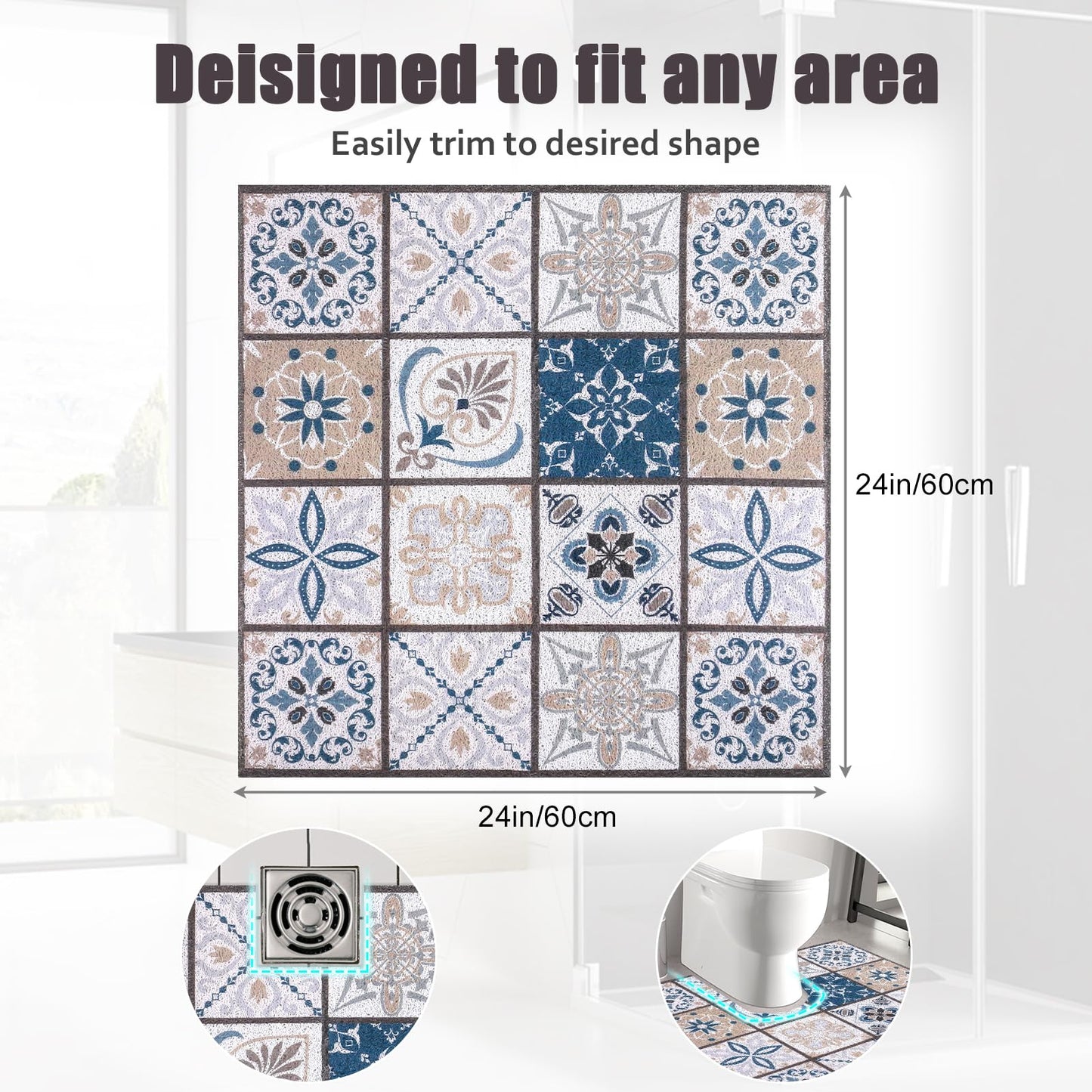 Square Shower Mat 24x24 Inch Non Slip Bath Mat for Inside Shower Loofah Shower Mat for Elderly Soft Textured Foot Massage Pad Bathroom Floor Mat for Wet Area, Without Suction Cups, Quick Drying