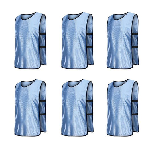 RE-HUO 6 Pack Scrimmage Vests/Sport Basketball Pinnies/Soccer Bibs for Kid and Adult (Sky Blue, XL)