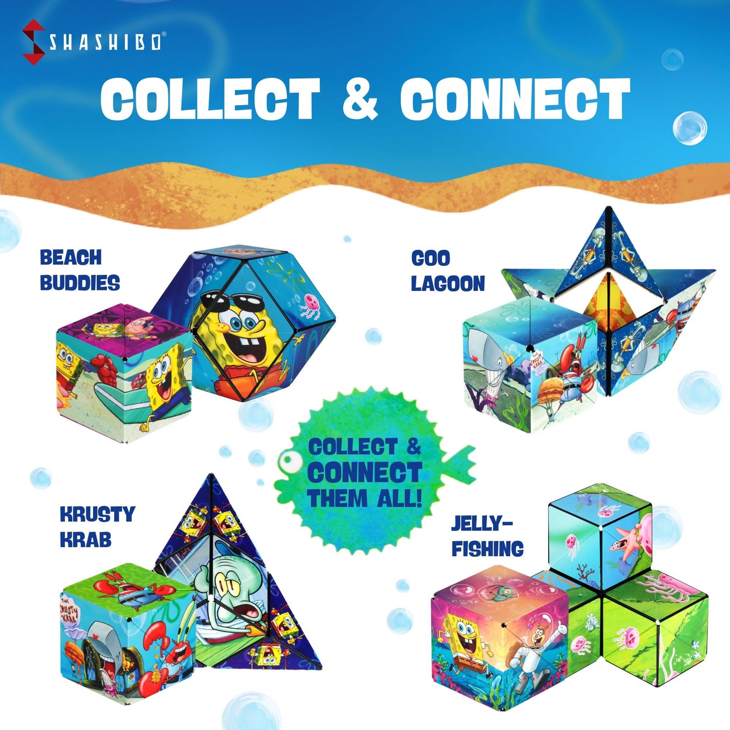 SHASHIBO SpongeBob Shape Shifting Box - Award-Winning Age 8+, Patented Magnetic Puzzle Cube w/ 36 Rare Earth Magnets - Fidget Cube Transforms Into Over 70 Shapes (Spongebob Squarepants-Beach Buddies)