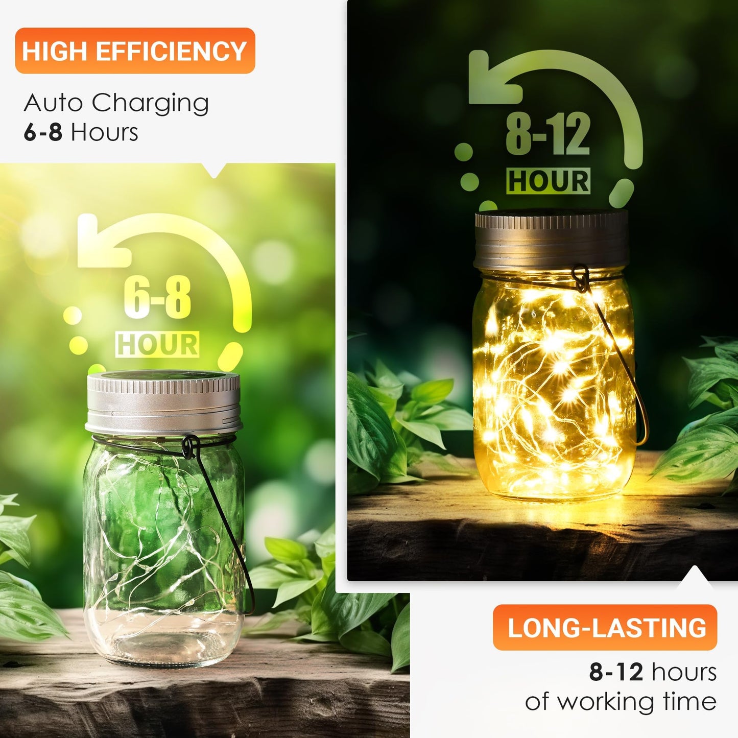 Solpex Solar Mason Jar Lights, 6 Pack Solar Garden Lights 30 LED Mason Jar Waterproof Lanterns Outdoor/Indoor Hanging Lantern for Garden, Patio, Courtyard Wedding Party