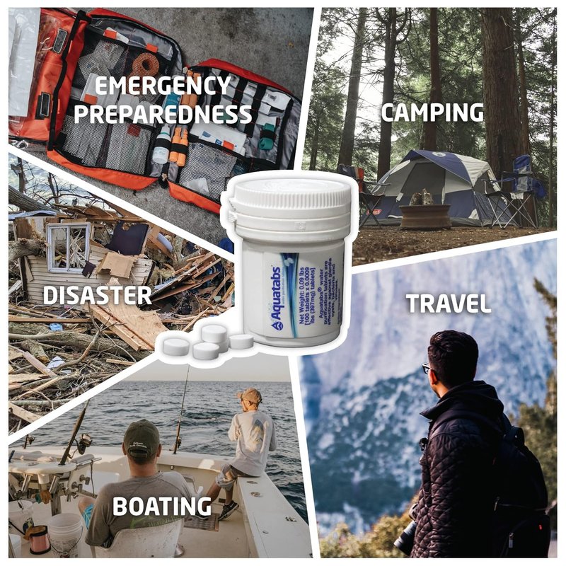 Aquatabs Water Purification Tablets (397mg, 100 Pack). Water Filtration System for Camping, Boating, Emergency Water, Survival Kit, and Marine. Easy-to-Use Water Purifier Treatment.