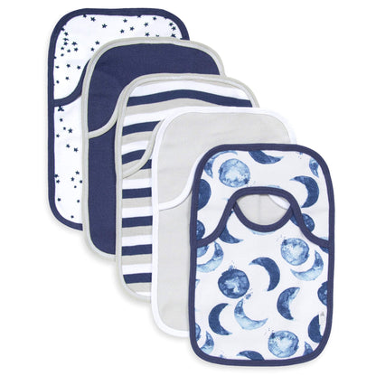 Burt's Bees Baby - Bibs, 5-Pack Lap-Shoulder Drool Cloths, 100% Organic Cotton with Absorbent Terry Towel Backing (Hello Moon!)
