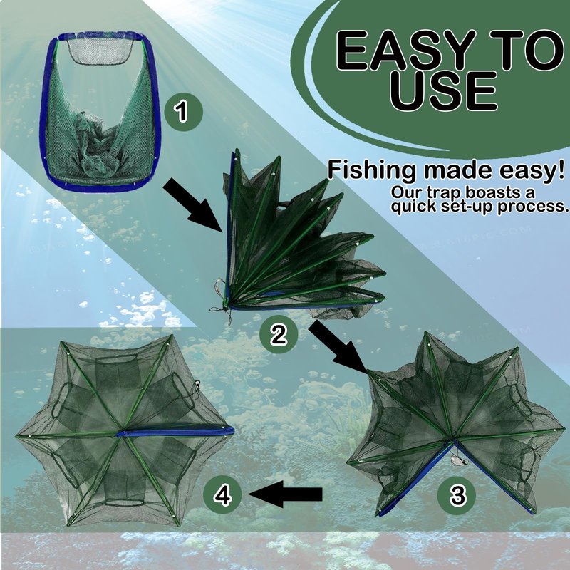 Foldable Fishing Bait Trap, Collapsible FishingTrap Net for Minnow, Crab, Crayfish, Shrimp - Easy Use 10 Hole Cast Trap Net Fishing Accessories, Catch More Fish and Crustaceans Effortlessly