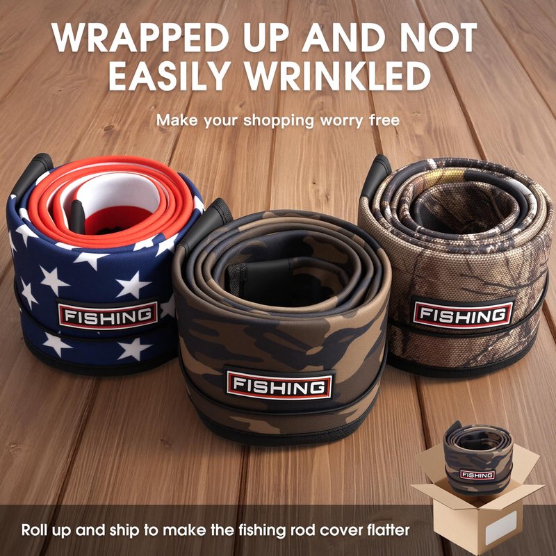 Fishing Rod Sleeve Protector, Waterproof Camouflage Pattern, Fits Casting 62in and Spinning 64in Rods, Hook Resistant with Adjustable Reel Strap, 1 Count (Casting, Camo)