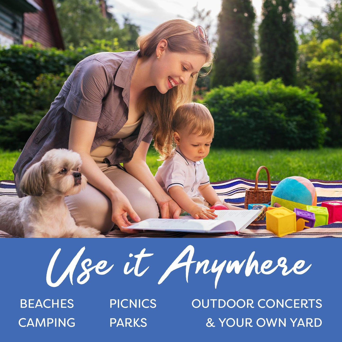 scuddles Waterproof Picnic Blanket 60" x 60" for Beach, Camping and Travel