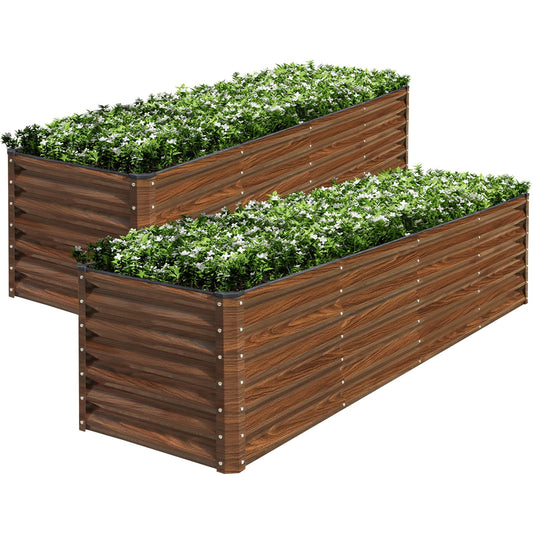 SnugNiture 2-Pack 8x2x2FT Galvanized Raised Garden Bed Kit, Metal Planter Box for Planting Plants Vegetables, Brown