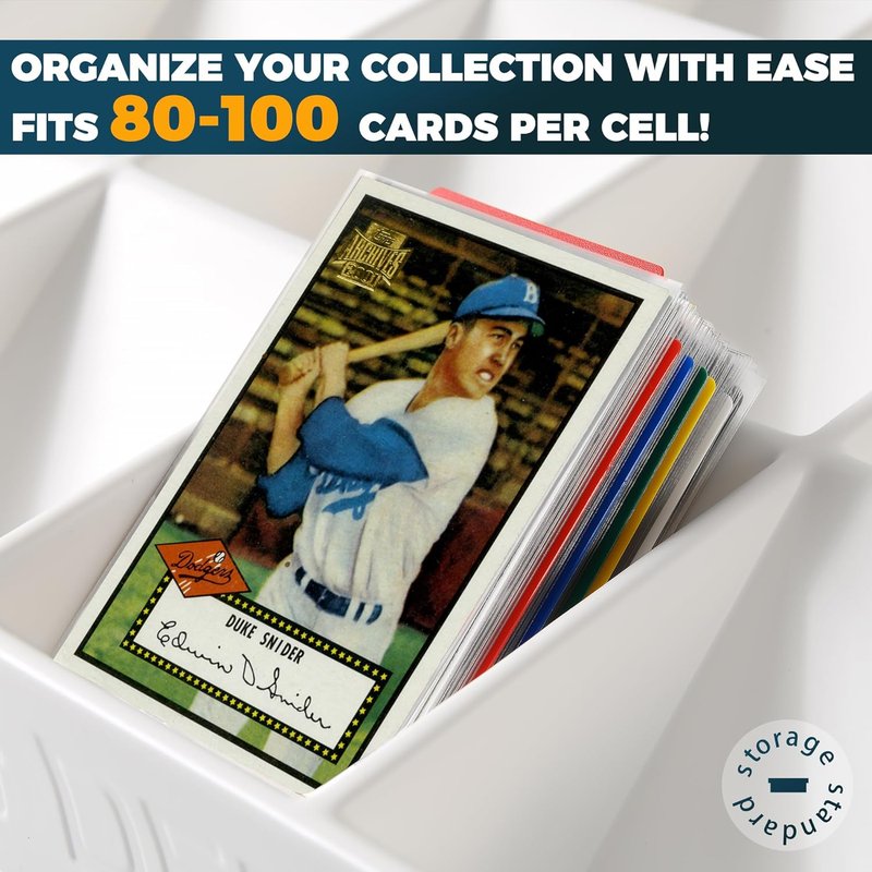 Card Sorting Tray - Stackable 15-Compartment Organizer for Trading Cards | Includes 15 Dividers, White