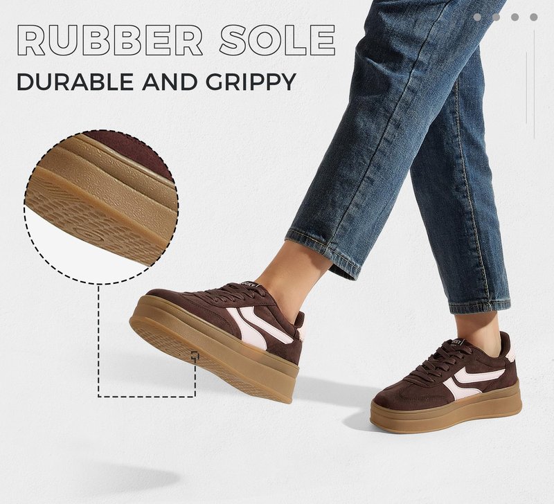 LUCKY STEP Platform Sneakers for Women Fashion Retro Thick Rubber Gum Sole Comfortable Tennis Skate Trainer Classic Walking Shoes Casual Streetwear(Brown/Pink,8.5)