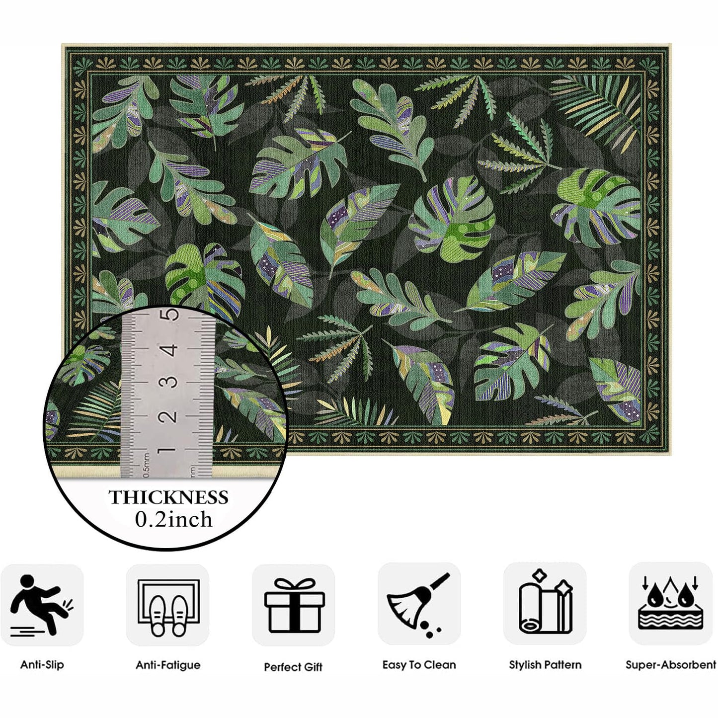 Large Area Rug 5x7 Monstera Rug Living Room Sage Green Leaf Rugs Machine Washable Tropical Botanical Rug Non Slip Printed Low Pile Indoor Floor Carpet for Dining Room Bedroom Office,Green