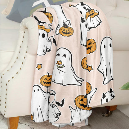 Glawry Halloween Throw Blanket for Bed,51x59 Inch, Cute Funny Ghost Pumpkin Lantern Spooky Lovely Holiday Cartoon Kawaii for Kids Boys Girls Nursery Soft Cozy Flannel Blankets for Sofa Couch Chair