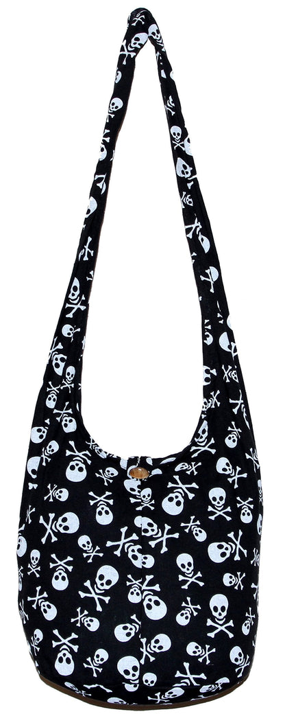 Skull Bohemian Boho Hobo Hippie Gothic Crossbody Bag Purse 33" Black (Black)