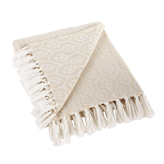 DII Modern Cotton Geometric Blanket Throw with Fringe for Chair, Couch, Picnic, Camping, Beach, & Keep Cozy with Everyday Use, 50x60, Off-White