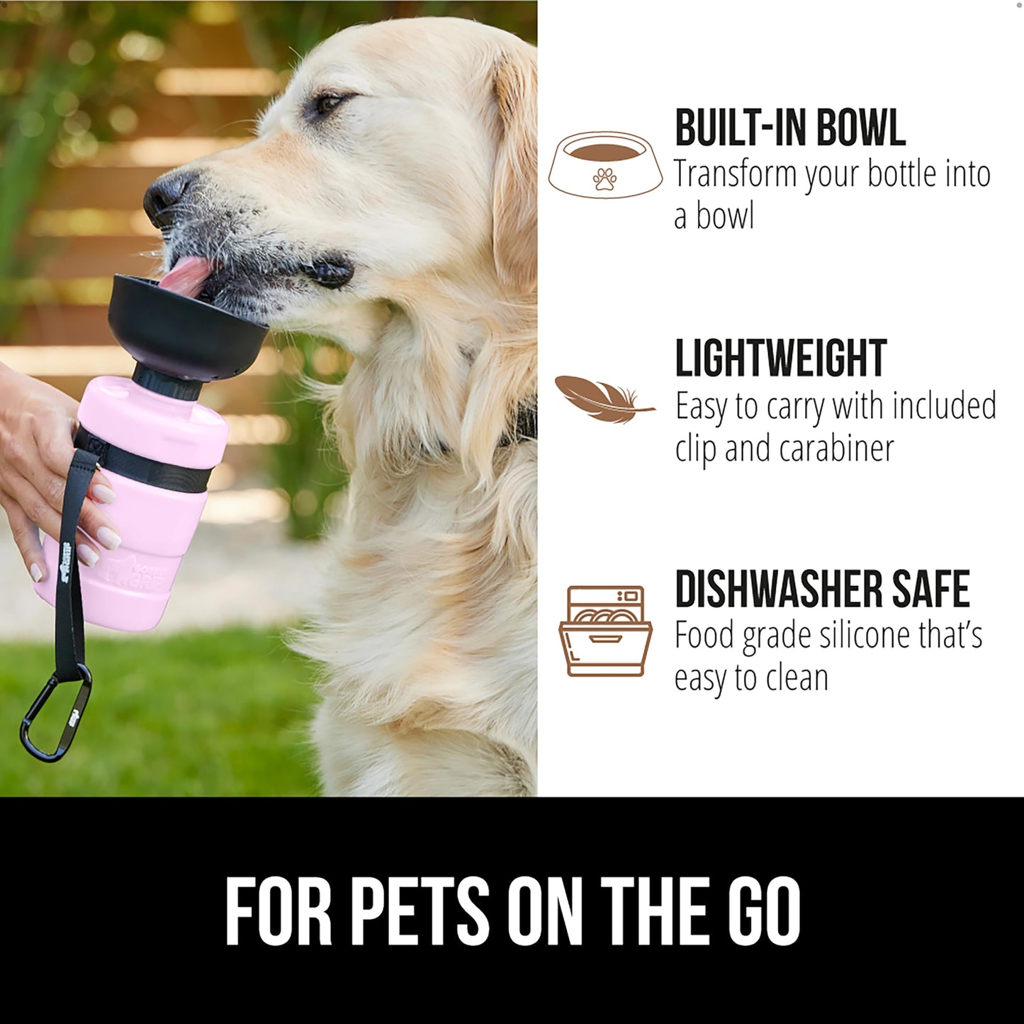 GORILLA GRIP Dog Water Bottle, Portable Water Bowl Dispenser for Dogs, 12 oz Leak Proof Pet Travel Squeeze Bottles, Food Grade Silicone, to Go Puppy Essentials, Hiking Camping Trip Accessories, Pink