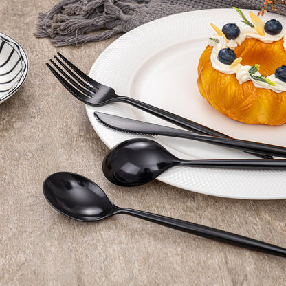 Rubtlamp 90Pcs Plastic Black Silverware, Black Disposable Cutlery, Plastic Utensils Heay Duty include 30 Plastic Knives 60 Plastic Black Forks and Spoons, Black Cutlery For Halloween Decorations
