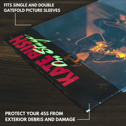 100-Pack 7-Inch 45 RPM Record Outer Sleeves – Clear Polyethylene Vinyl Covers | 3 Mil Thick, Archival, Anti-Static | Fits Picture Sleeves & Gatefolds | Made in USA