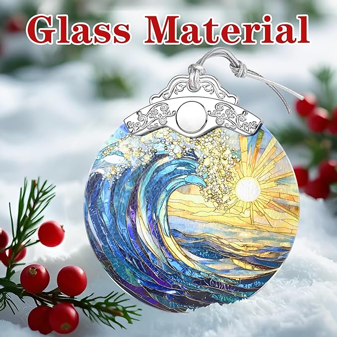 Sea Wave Ornament – Christmas Decoration & Christmas Ornament; Stained Glass Holiday Decoration (Holiday Present, Bauble Present, Gift Idea, Gift Exchange) | Heirloom Keepsakes