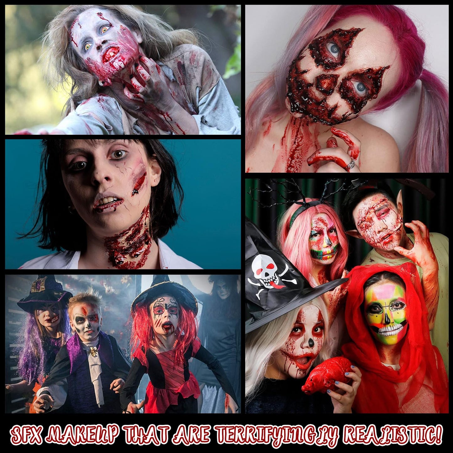 CHASPA Halloween Liquid Latex Special Effects SFX Makeup Kit for Fake Scar Wound Makeup - Scar Wax + 2 Btl Liquid Latex + 2 Btl Fake Blood + Spatula Tool + 2Pcs Stipple Sponge for Halloween Cosplay