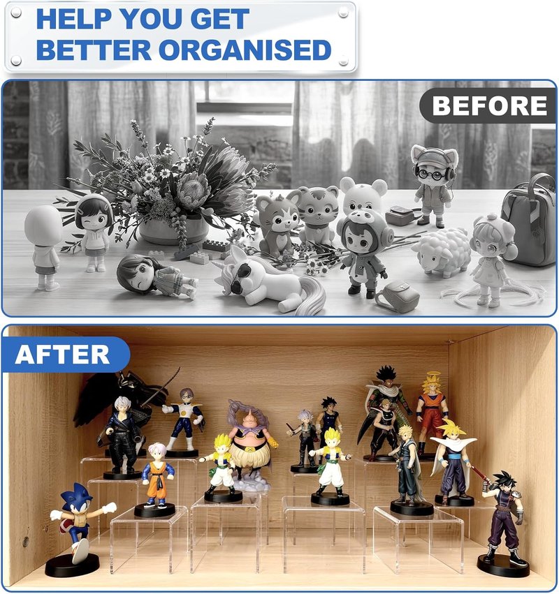 Aheroi Acrylic Display Risers - 6 Pcs Set of Square Stands for Figures & Cupcakes | 3", 4", 5" Sizes