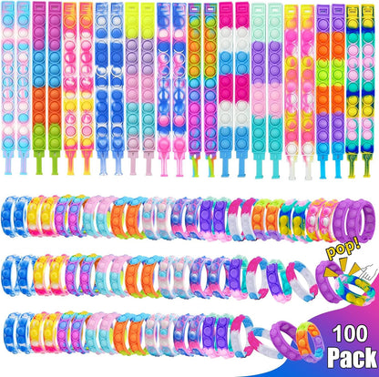 100Pcs Pop Bracelet, Party Favors for Kid, Pop Wrist Strap Fidget Toys Pack ,Fidget Toys for Girils Boys, as Gifts for Easter Chrismas,Classroom Prizes for Students