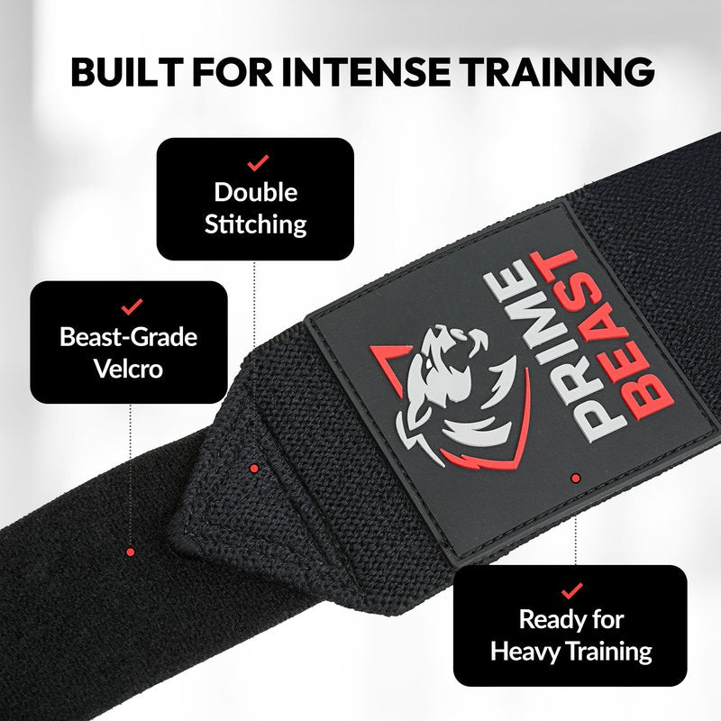 Prime Beast Hybrid Elbow Wraps for Weightlifting, Compression Sleeve and Adjustable Wrap Support for Bench Press, Powerlifting, and Gym Training (1 Pair) (Black, Small)