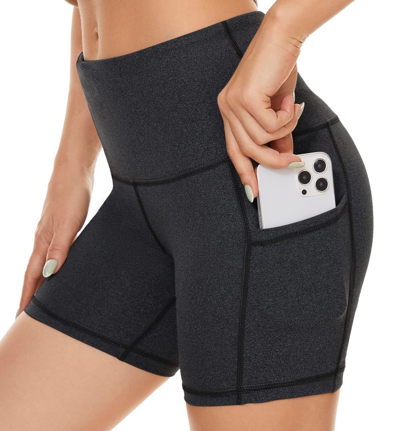 Tandisk Women's High Waist Workout Biker Yoga Running Compression Exercise Shorts Side Pockets Black Snow Dot 2XL