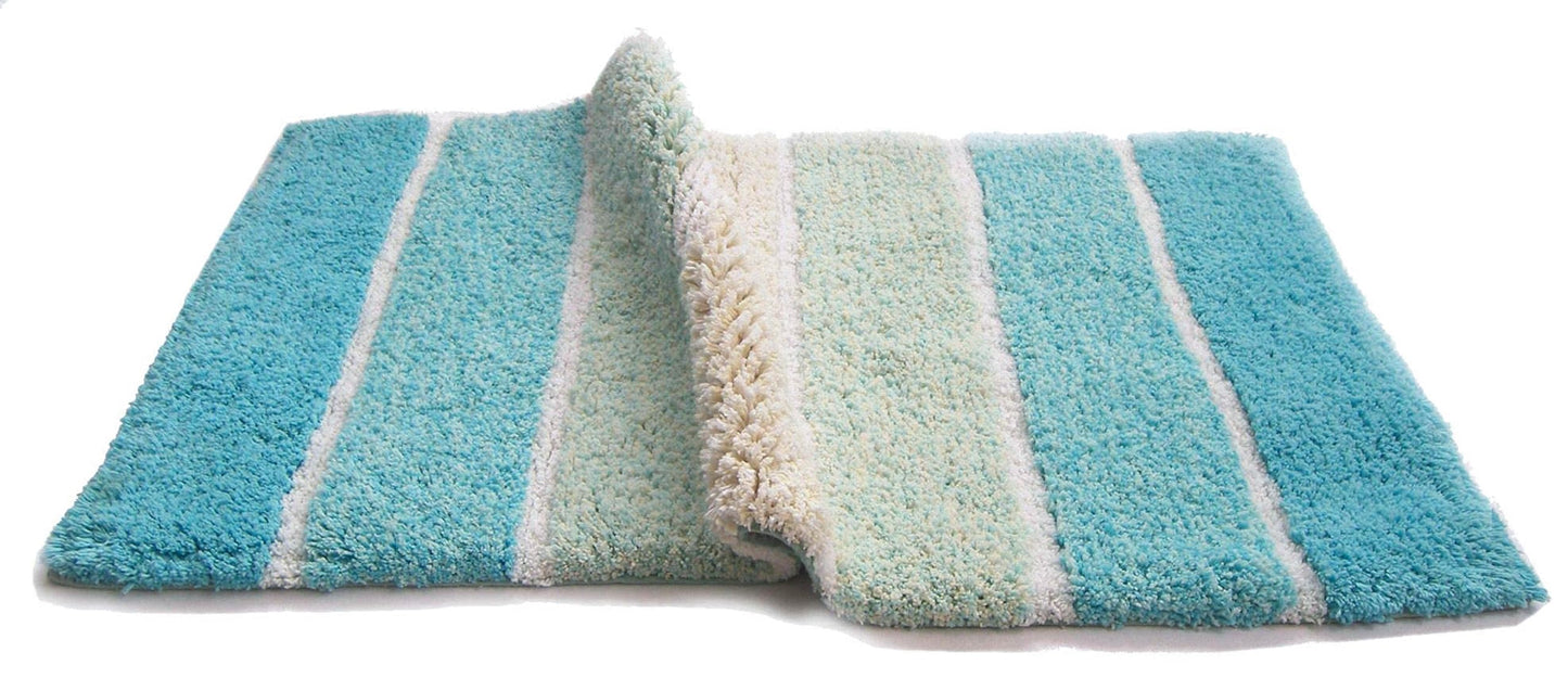 Chardin home Cordural Stripes Bath Mat, Set of 2 Bath Rugs (17 Inches x24 Inches & 21 Inches x34 Inches) | Non Slip Bathroom Rug, Machine Washable, Plush, Highly Absorbent | Aqua Turquoise Ombre