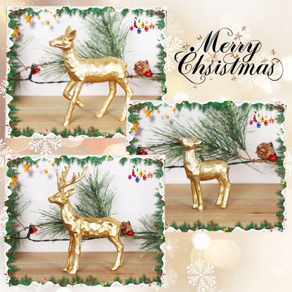 Lulu Home 3 PCS Christmas Tabletop Decorations, Resin Golden Reindeer Family Figurines with Diverse Postures, Xmas Holiday Winter Centerpieces Ornaments for Mantel Shelf Sill Decor(Family)