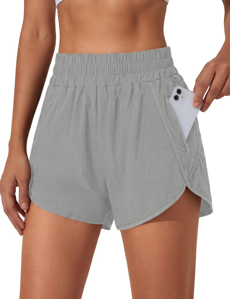 BMJL Women's Running Shorts Elastic High Waisted with Pockets, 2.5" Sporty Workout Quick Dry Athletic Shorts(M,Grey)