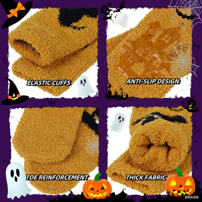 Zando Women's Fuzzy Halloween Socks, Non Slip Slipper Ghost Print, Cozy Fluffy Warm Fall Sleep Socks D Ghost print One Size