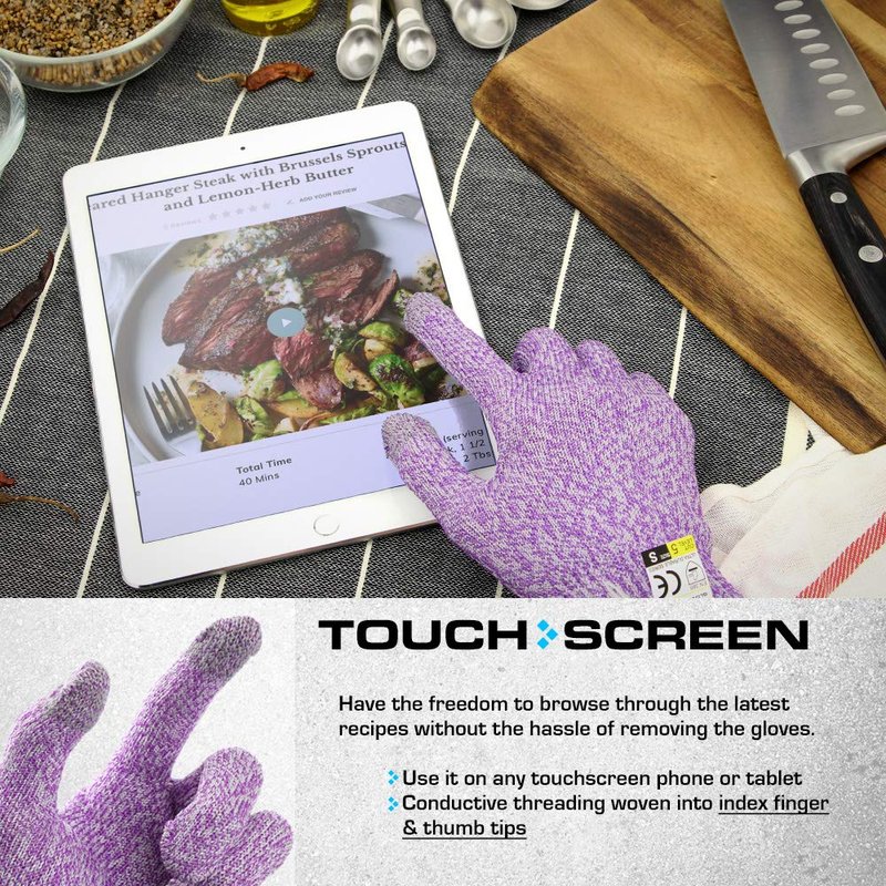 Glove Station Ultra Durable Series Cut Resistant Gloves - Cutting Gloves for Chefs, BBQ and Cooking - Level 5 Protection, Food Grade Safe Cut - Purple, Medium Size