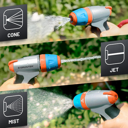 GRÜNTEK Metal Garden Hose Jet Spray Gun: High Pressure Spray Nozzle for Car Washing, Cleaning, or Fine Shower Spray for Watering Flowers, Lawn, and Garden