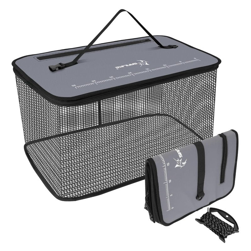 SANLIKE Floating Fishing Basket Collapsible Fishing Net Cage, Rubber Coated Net 24L Fish Basket for Live Caught Fish Minnows Bait Bucket Minnow Trap, Grey