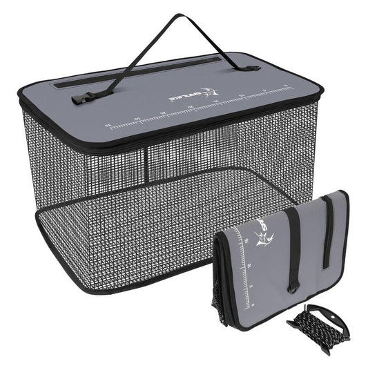 SANLIKE Floating Fishing Basket Collapsible Fishing Net Cage, Rubber Coated Net 24L Fish Basket for Live Caught Fish Minnows Bait Bucket Minnow Trap, Grey