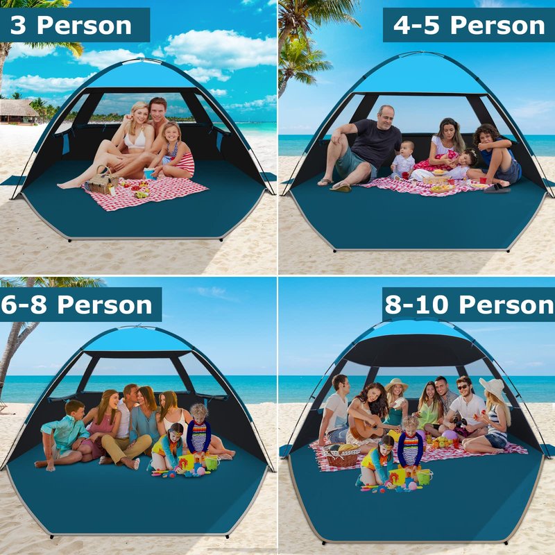 COMMOUDS Beach Tent Sun Shade for 3/4-5/6-7/8-10 Person, UPF 99+ Beach Sun Shelter Canopy Tent, Lightweight, Easy Set Up and Carry