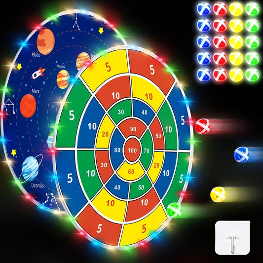 Glimin 36 Inch Large LED Dart Board Double Sided Dartboard with 20 LED Sticky Balls Planet Giant Dartboard Shooting Outdoor Toys Indoor Sport Toys Dartboards Party Game Toy Birthday Gifts