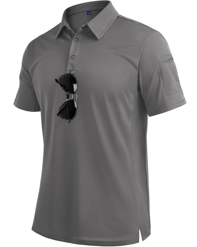 Alimens & Gentle Tactical Polo Shirts for Men Short Sleeve Performance Stretch Golf Shirt Quick Dry Work Sport Casual Tops M Grey