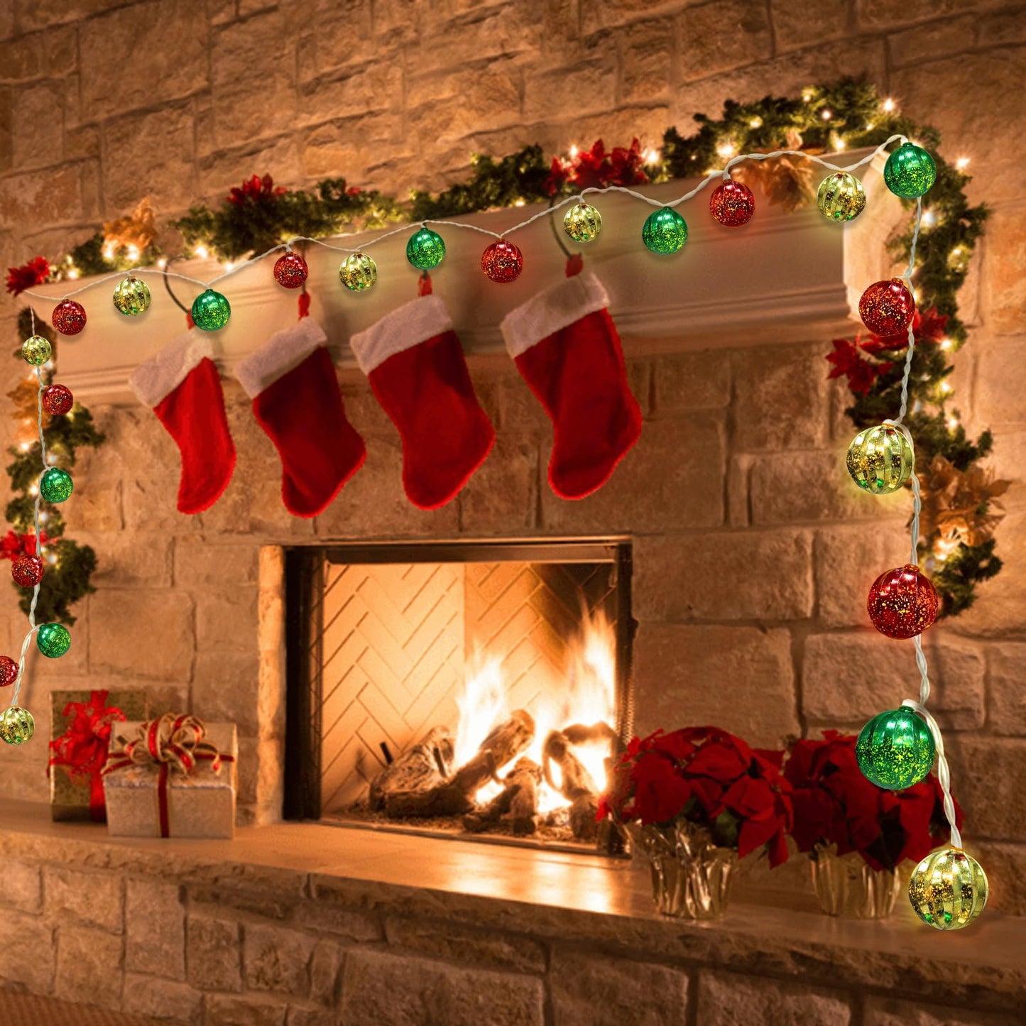 iShabao Battery Operated Christmas Light 13.5ft 20 LED with Timer & 8 Modes Waterproof Christmas Ball Ornaments String Lights for Xmas Tree Wreath Bush Party Home Garden Indoor Decor