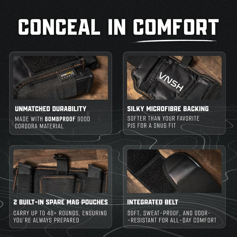 Belly Band Holster - Comfortable Concealed Carry for 99% of Handguns | Secure Fit with Built-in Mag Pouches