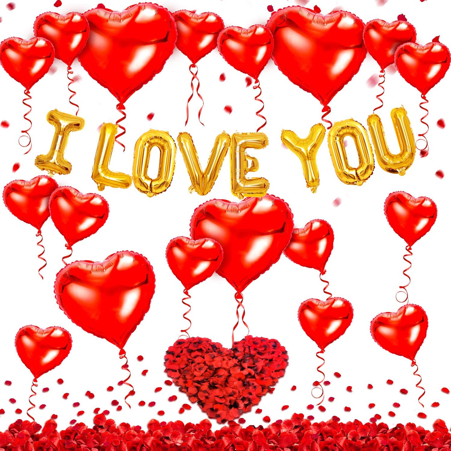 kortes I Love You Balloons and Heart Balloons Kit with Rose Petals, Valentines Day Decorations for Party