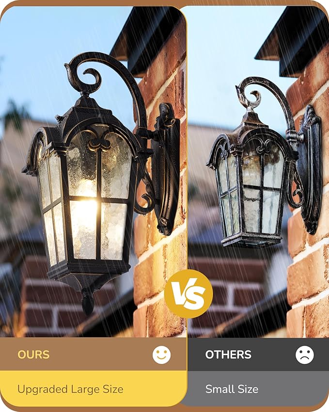 EDISHINE Dusk to Dawn Outdoor Wall Lights, 20.4" Large Size Exterior Lantern Fixture, Porch Lights Wall Mount, Roman Wall Lamp, Waterproof Outside Wall Sconce for Front Door Garage, Black