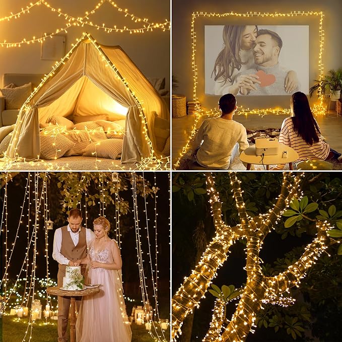 2 Pack 16.5Ft 100 LED Fairy Lights Battery Powered, Outdoor Waterproof Warm White String Lights with Remote, Dimmable Twinkle Lights for Bedroom Wedding Party Classroom Tree Christmas Decoration
