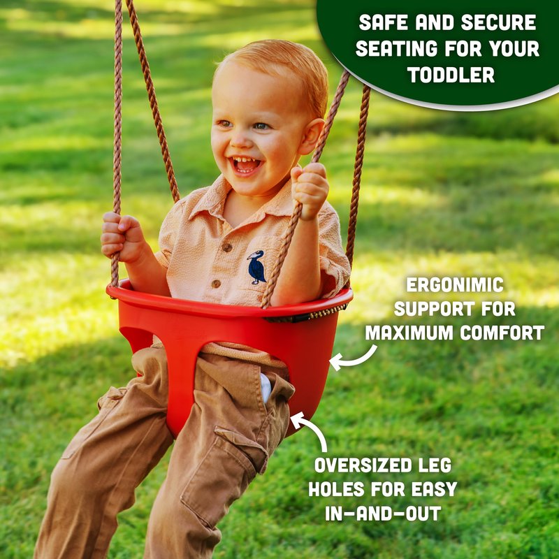 Acorn Adventures Toddler Swing Seat – Baby Bucket Swing for Outdoor Backyard & Porch, Adjustable Ropes, Easy Install, Weather-Resistant HDPE - Red