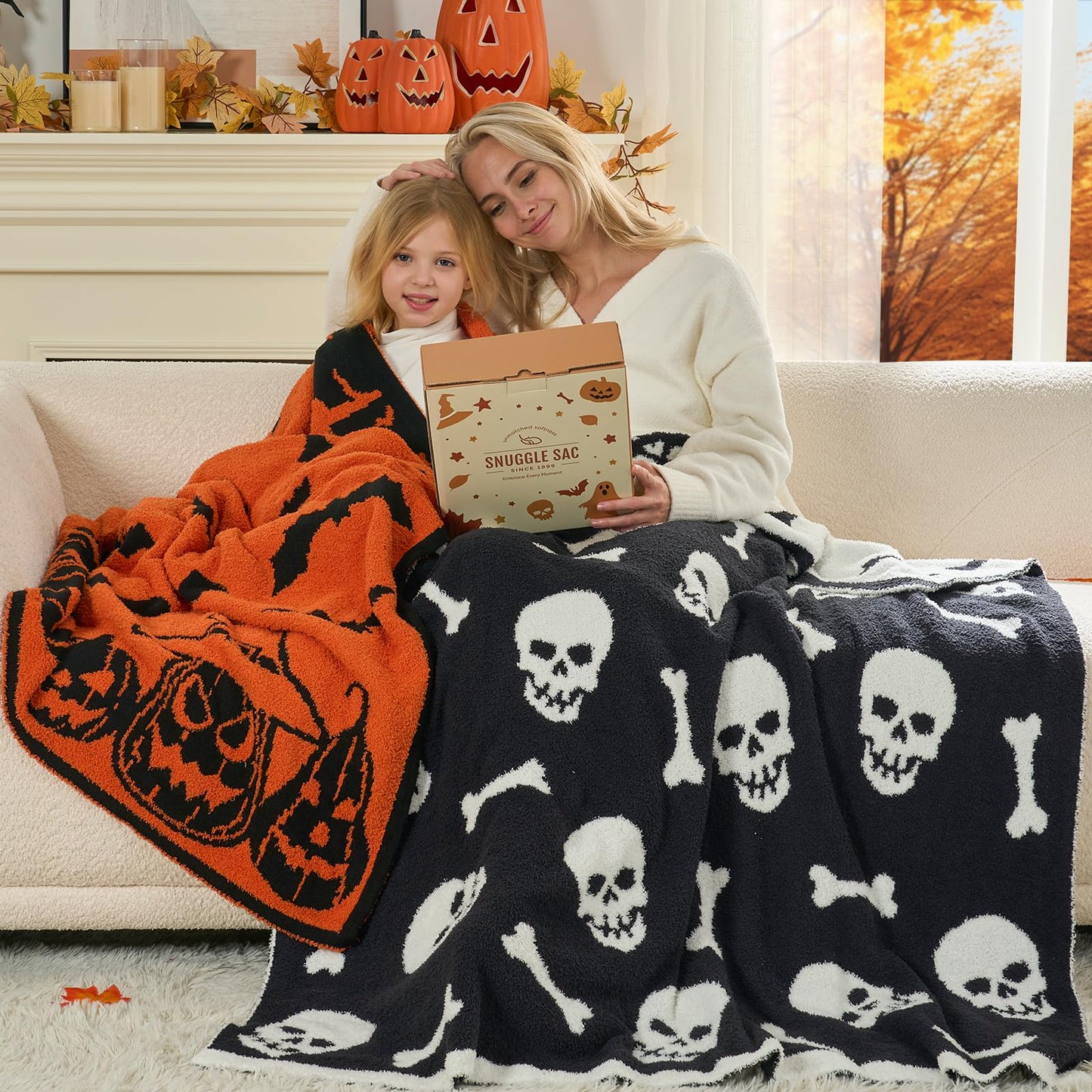 Snuggle Sac Halloween Throw Blanket Orange Pumpkin Bat Blanket,Reversible Rip Lightweight Soft Blanket for Decorating Couch Sofa Bed, Spooky Gift for Women Men Kids,50×60 inches
