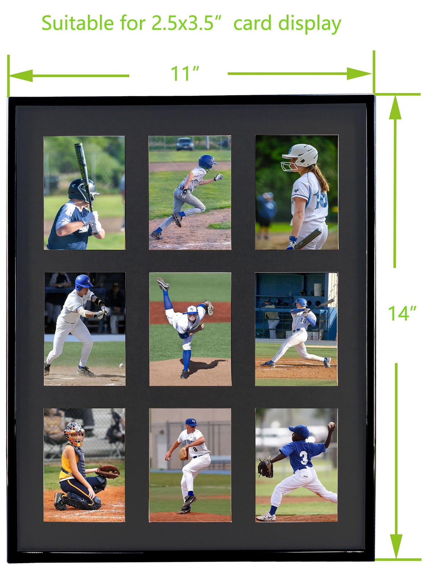 Trading Card Display Frame for 9 Standard Cards, 2 Pack, UV Protection, Black Pasted Double Mats, Sports Card Collector Wall Display, Holder for Baseball Basketball Football Hockey Standard Cards