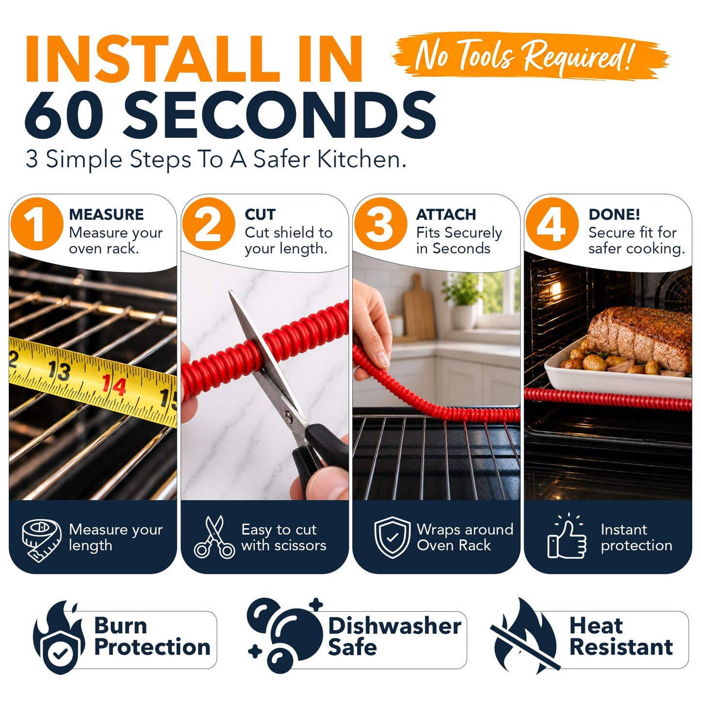 Silicone Oven Guards for Racks by Linda’s Essentials (3 Pack) - Heat-Resistant Rack Protectors Shield, Prevents Burns & Scars, Easy to Fit Design, Must-Have Kitchen Safety 14 Inches Long (Red)