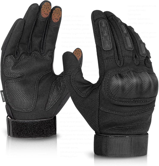 Tactical Gloves for Men and Women, Motorcycle Gloves Black Touchscreen with Hard Shell for Airsoft, Paintball, Motocross, Hunting, Shooting, Camping, ATV Riding, Outdoor Sports, Work (Black, Large)