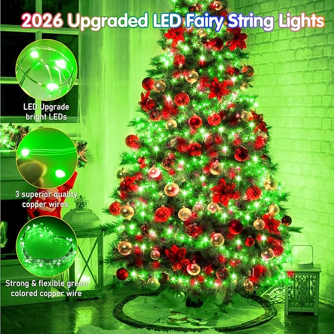 KNONEW 400FT Outdoor Christmas Fairy Lights Plug in,1200 LED String Lights Outdoor Waterproof 8 Modes Memory Times for Wedding Bedroom Walls Garden Trees Decoration(Green)