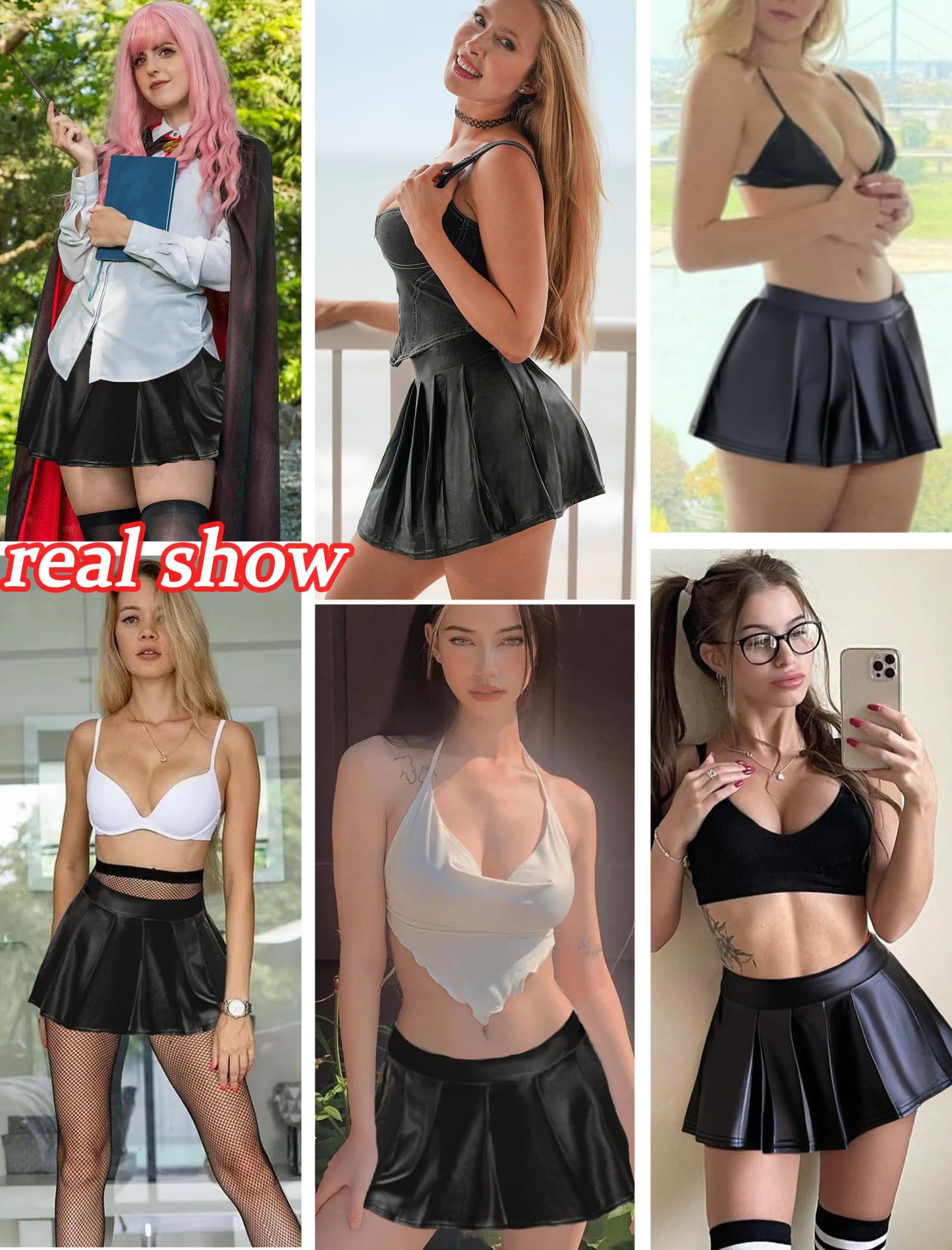 Avidlove Pleated Skirt for Women Halloween Costume Outfits for Schoolgirl Black