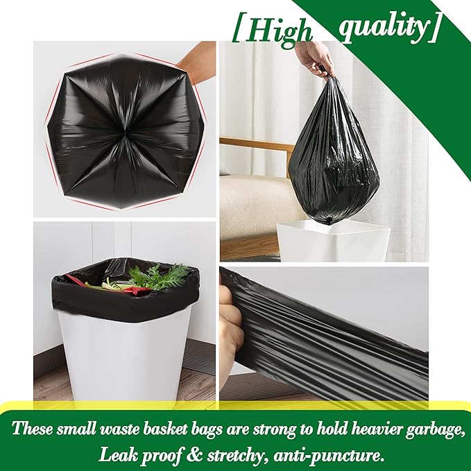 2.6 Gallon 120 pcs Small Black Trash Bags, Strong 2.5 Gallon 2.6 Gallon Garbage